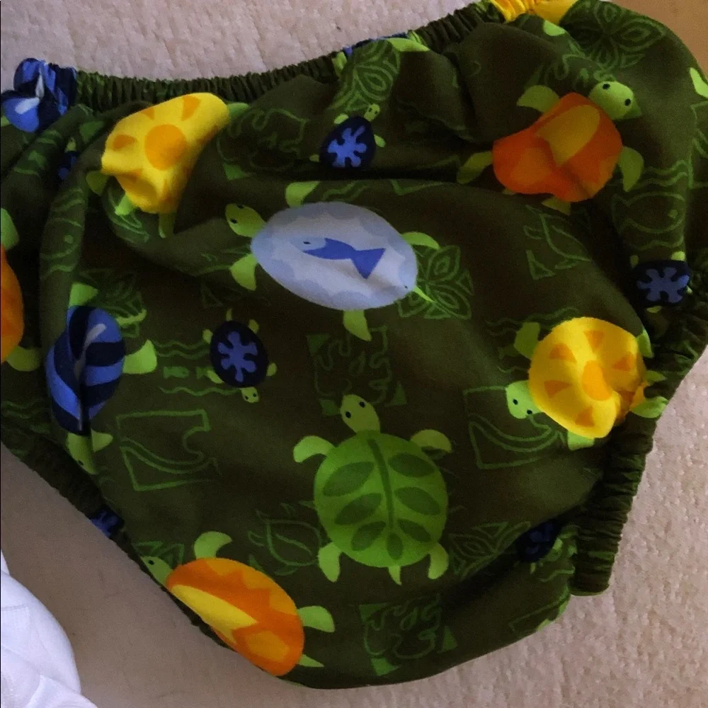 i play. Green Turtle & Fish Swim Diaper Cover with Yellow Accents